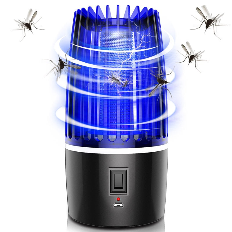 Protégez votre famille sans produits chimiques. Lampe anti-moustiques UV rechargeable USB, silencieuse, avec éclairage LED intégré. Idéale chambre, terrasse, camping.
