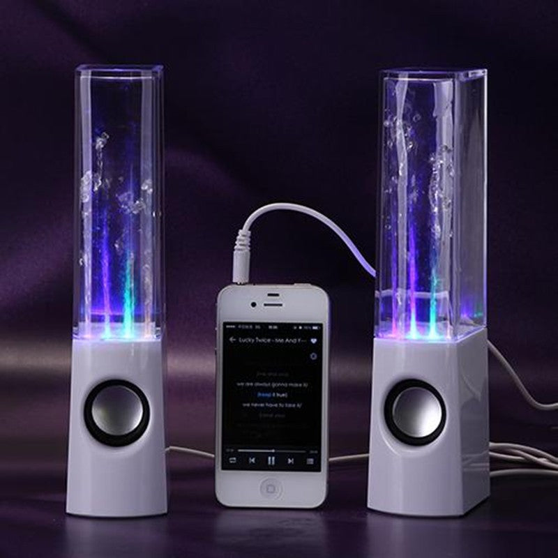 Enceinte Bluetooth fontaine dansante LED blanche connectée à un smartphone