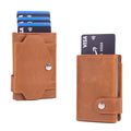 Porte-cartes RFID sécurisé en PU avec porte-monnaie intégré. Compact, léger, élégant. Dispo en Noir, Marron, Abricot, Fibre Carbon.