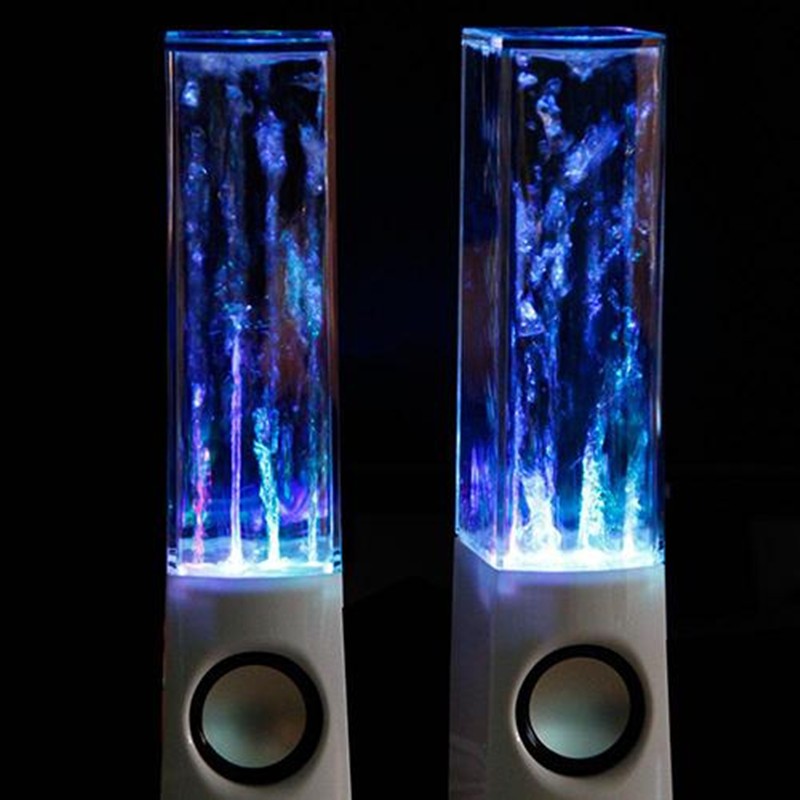 Enceinte Bluetooth fontaine dansante LED, effet lumineux bleu en gros plan