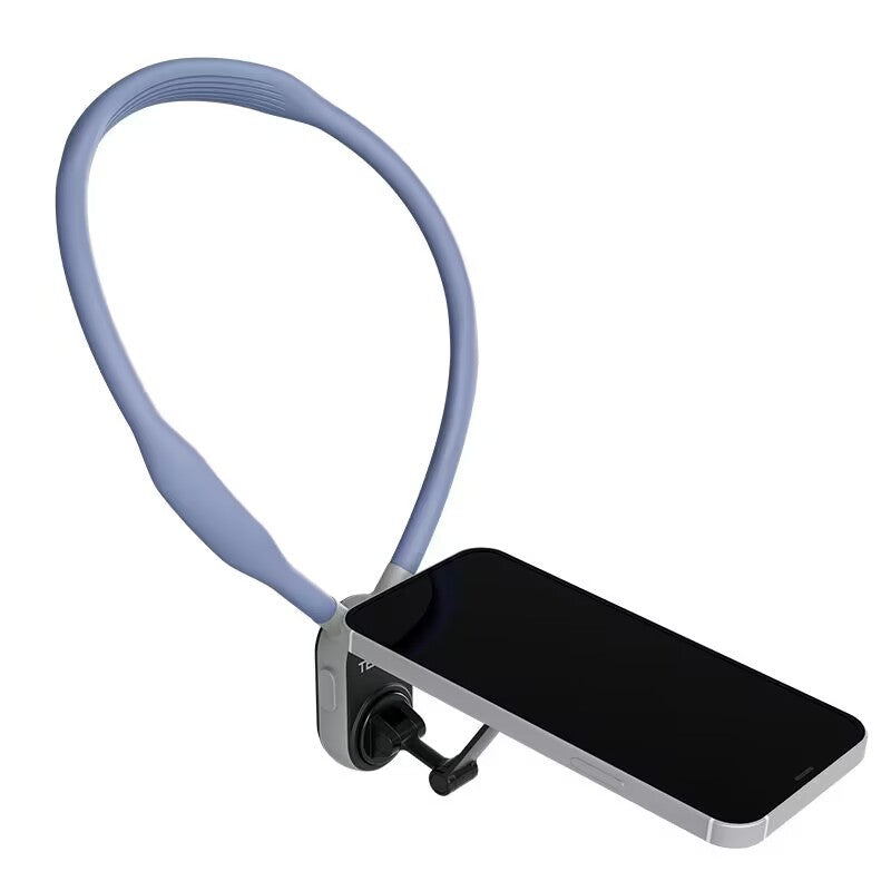 Support de cou en silicone avec fixation magnétique MagSafe. Idéal pour vidéos POV, vlogs et lives. Dégagement rapide, confortable et léger.