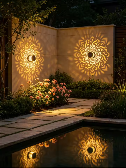 Découvrez notre projecteur solaire mural décoratif avec motifs mandala et tournesol. Éclairage automatique, résistant IP65, idéal pour jardin, terrasse et balcon. Sans câble, 100% solaire.