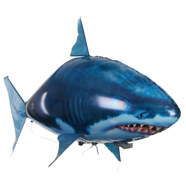 Requin ou poisson clown volant télécommandé, mouvements réalistes, contrôle 12m, ballon hélium réutilisable. Cadeau original pour enfants et adultes.