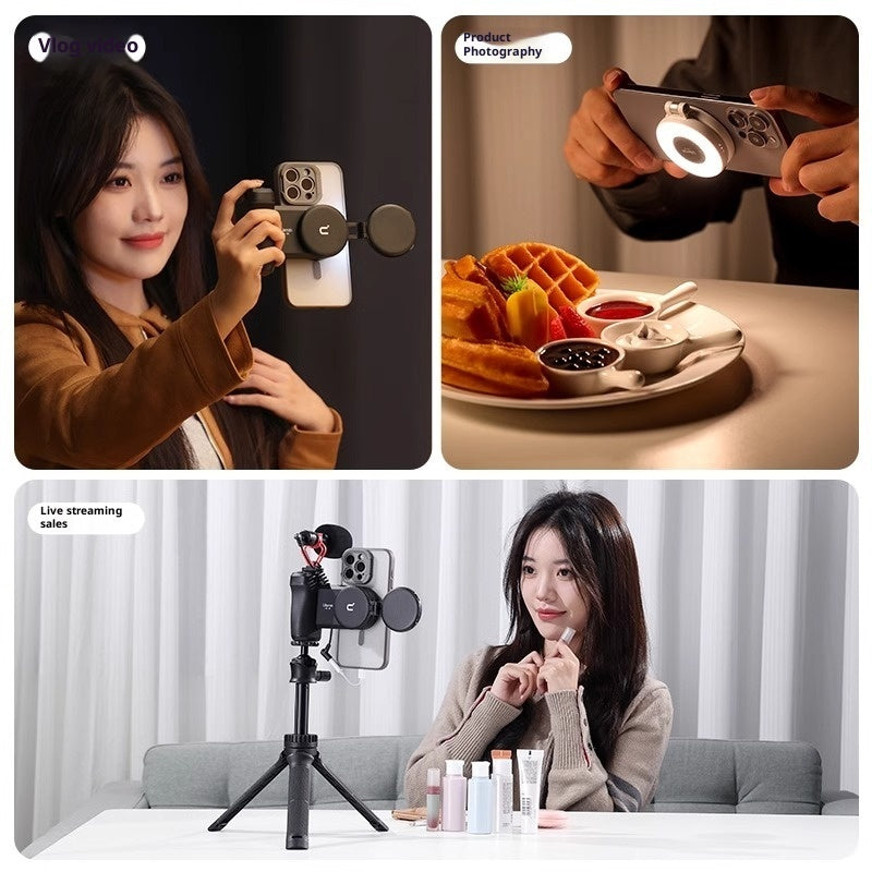 Lampe LED MagSafe magnétique pour selfies, Reels et vidéos. Double température, fixation instantanée, compacte. Idéale créateurs de contenu.