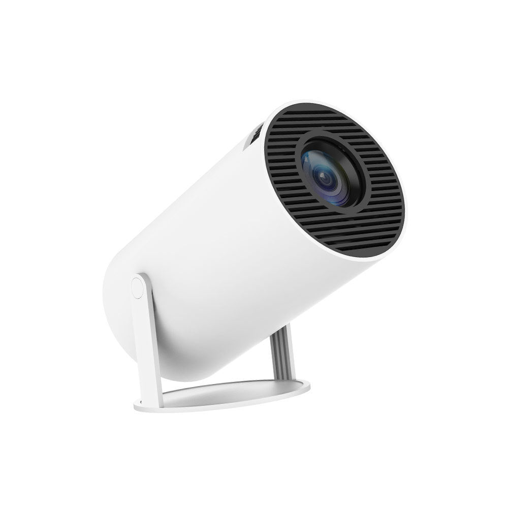 Vidéoprojecteur Compact HD blanc, vue de face avec objectif en gros plan