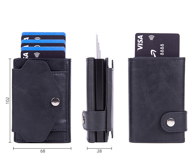 Porte-cartes RFID sécurisé en PU avec porte-monnaie intégré. Compact, léger, élégant. Dispo en Noir, Marron, Abricot, Fibre Carbon.