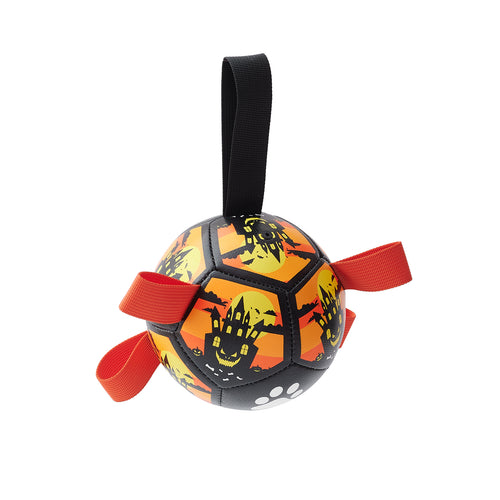 Ballon de foot interactif pour chien avec sangles, disponible en version Christmas & Halloween. Stimule l’instinct de jeu. Livraison rapide.