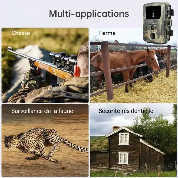 Caméra de chasse 20MP Full HD 1080P, vision nocturne infrarouge 20m, détection mouvement 1s, IP65, protection PIN. Surveillance faune et terrain 24h/24.