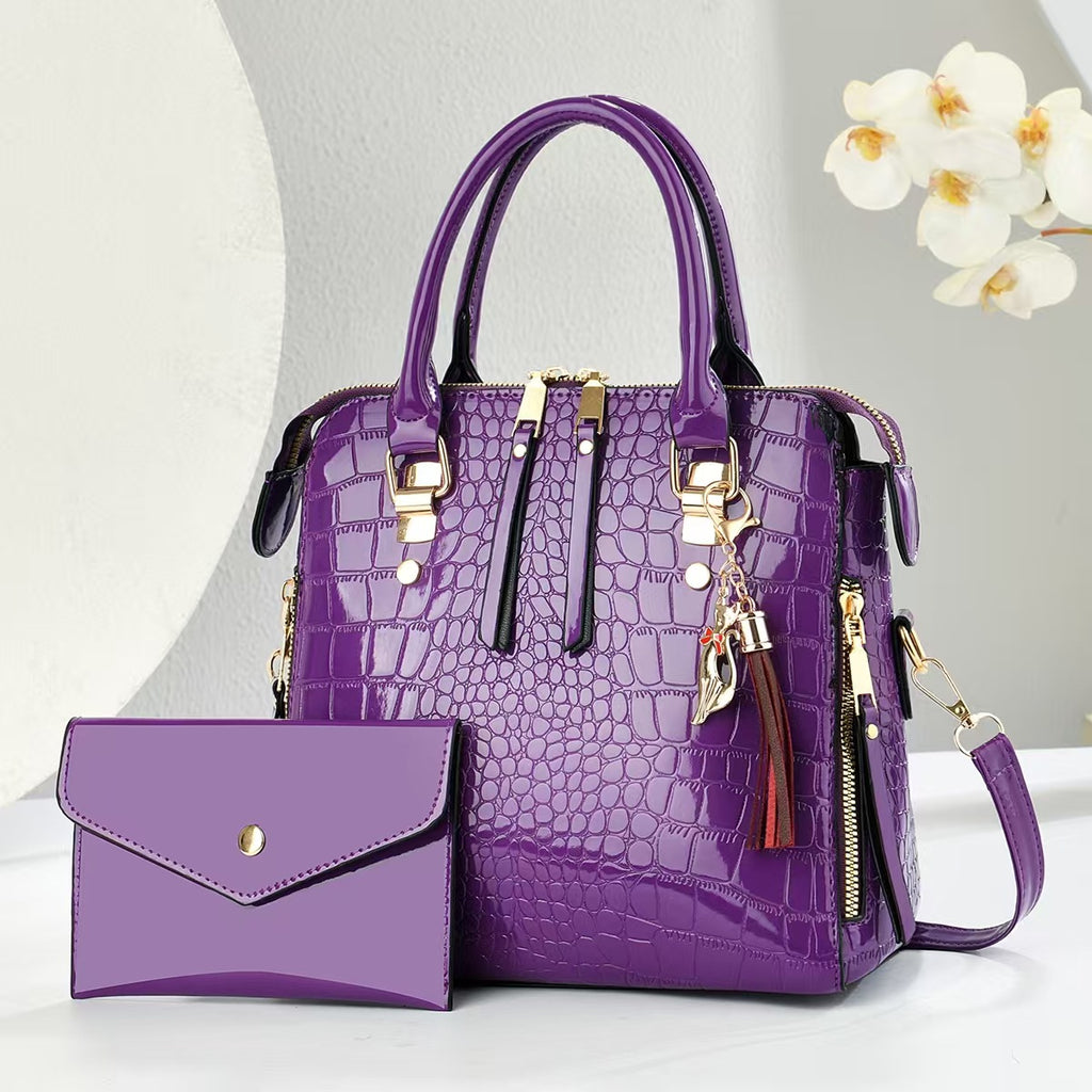 Ensemble sac à main + bandoulière femme en simili cuir effet crocodile. Design chic, 4 coloris disponibles. Idéal pour le quotidien ou les occasions spéciales.