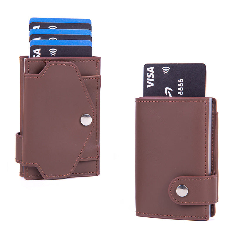 Porte-cartes RFID sécurisé en PU avec porte-monnaie intégré. Compact, léger, élégant. Dispo en Noir, Marron, Abricot, Fibre Carbon.