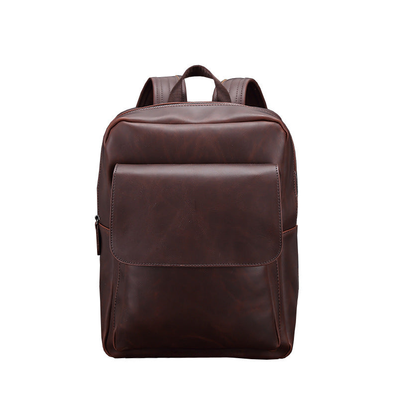 Sac à dos homme style coréen vintage, cuir Crazy Horse, grande capacité 20-35L, imperméable. Idéal travail, études et voyages. Disponible en Noir et Marron.