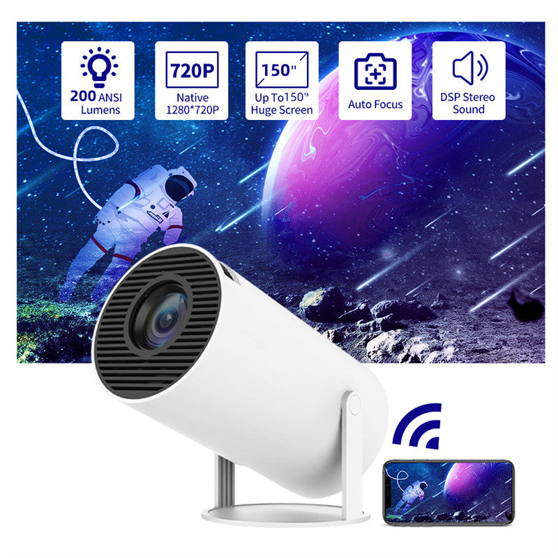 Vidéoprojecteur Compact HD – 720P, 200 ANSI Lumens, écran jusqu'à 150 pouces, Wi-Fi et son stéréo intégré