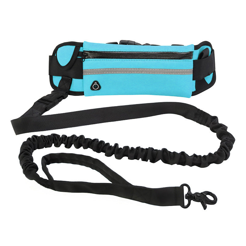 Laisse mains libres pour chien avec ceinture ergonomique réglable, laisse élastique anti-choc, poche smartphone étanche et coutures réfléchissantes. Idéale running.