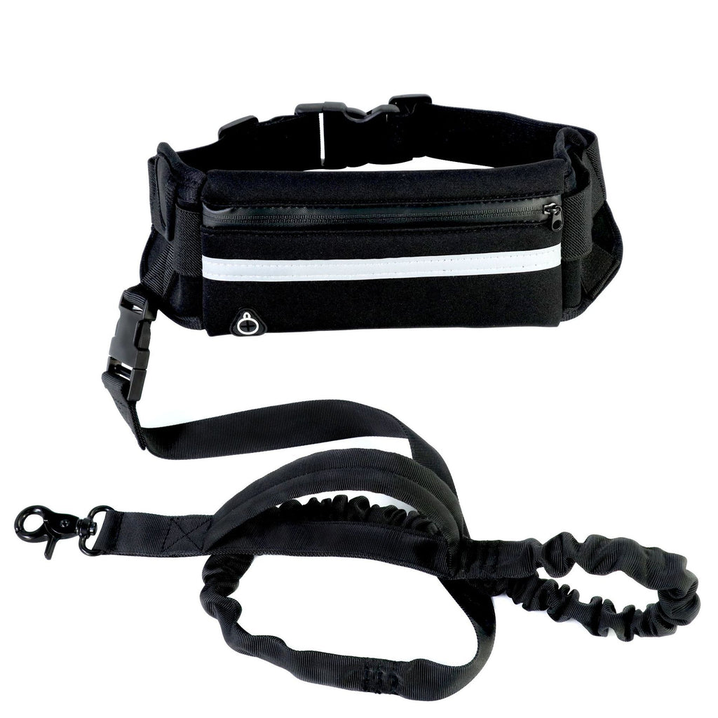 Laisse mains libres pour chien avec ceinture ergonomique réglable, laisse élastique anti-choc, poche smartphone étanche et coutures réfléchissantes. Idéale running.