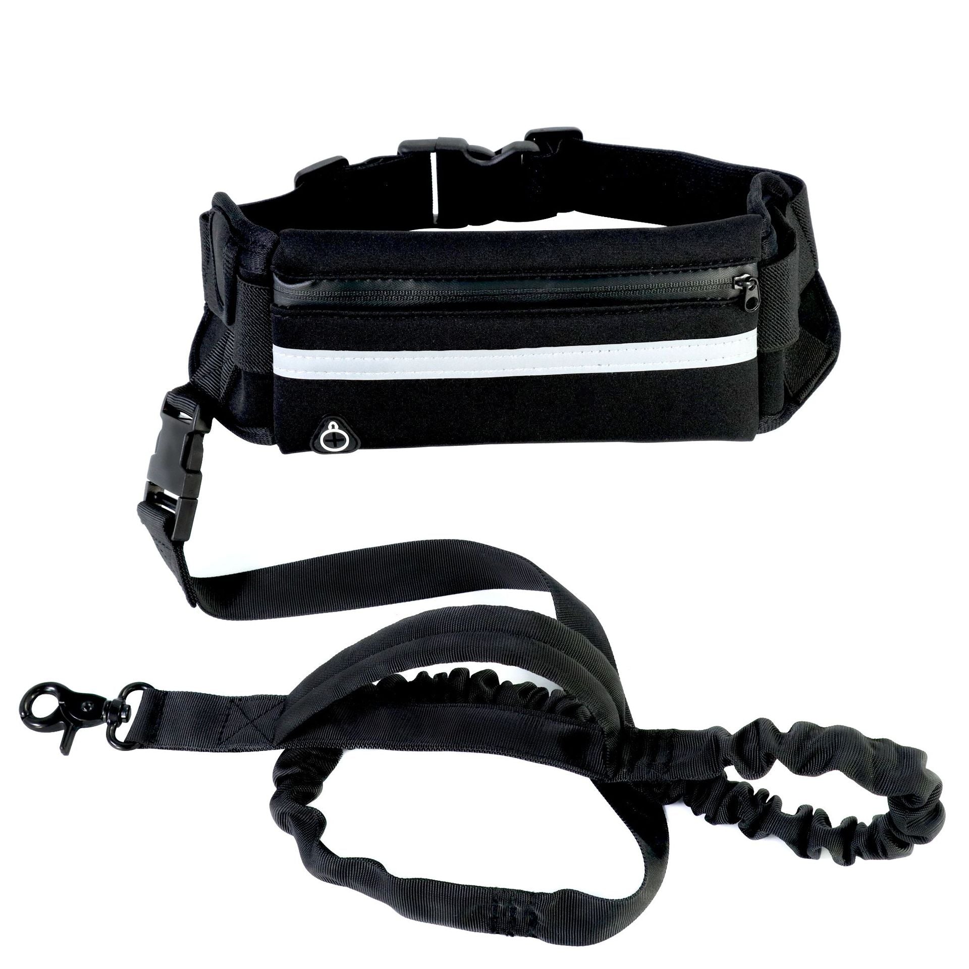 Laisse mains libres pour chien avec ceinture ergonomique réglable, laisse élastique anti-choc, poche smartphone étanche et coutures réfléchissantes. Idéale running.