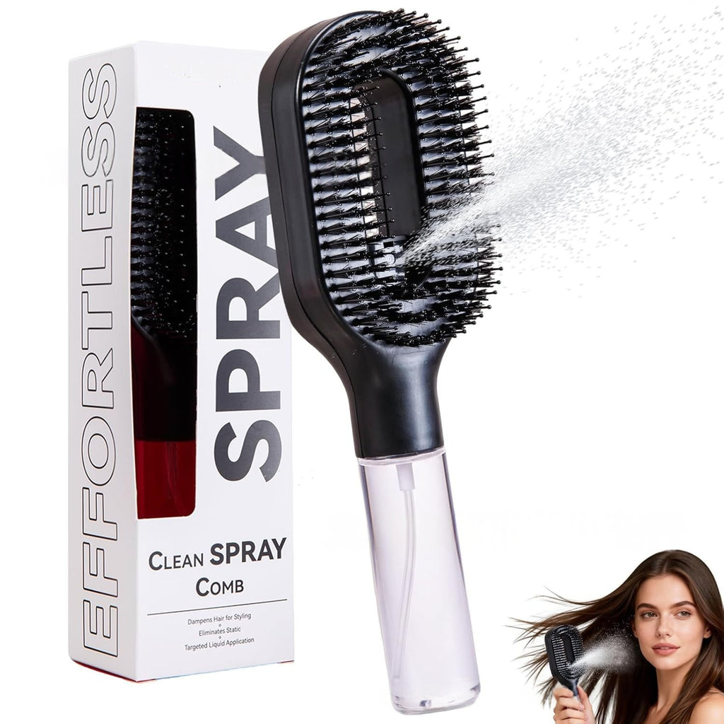 Brosse 2-en-1 avec spray, coloris noir, avec emballage et jet de vaporisation