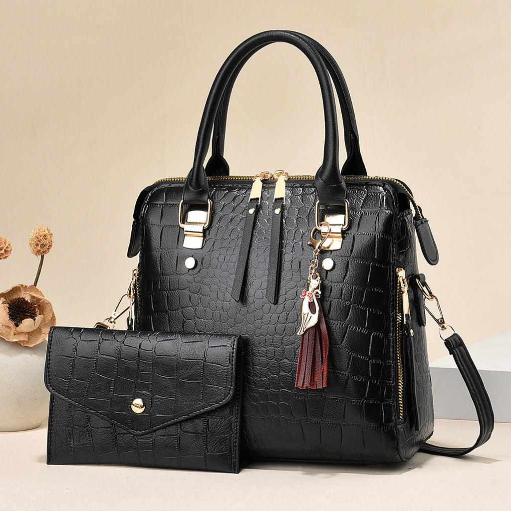 Ensemble sac à main + bandoulière femme en simili cuir effet crocodile. Design chic, 4 coloris disponibles. Idéal pour le quotidien ou les occasions spéciales.