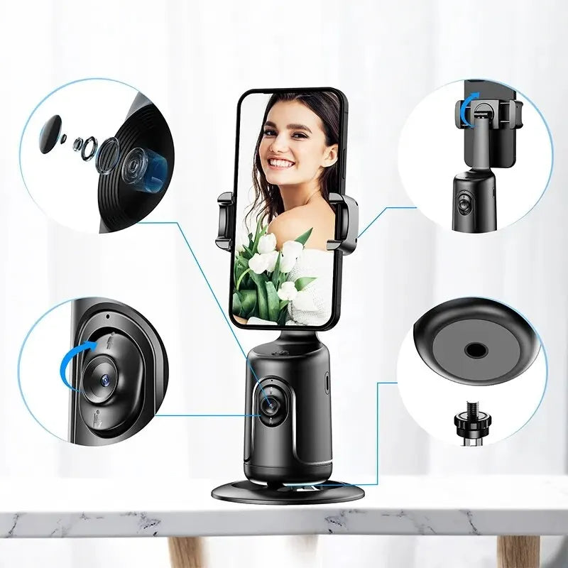 Filmez comme un pro avec ce support smartphone à suivi automatique 360° par IA. Contrôle gestuel, 8h d'autonomie, sans appli. Livraison rapide.