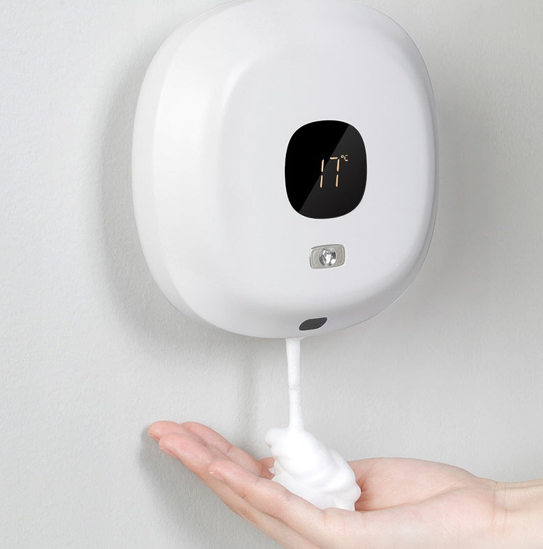 Distributeur de savon mural sans contact à capteur infrarouge, écran digital, batterie 1200 mAh. Hygiène intelligente pour cuisine & salle de bain. Livraison rapide.