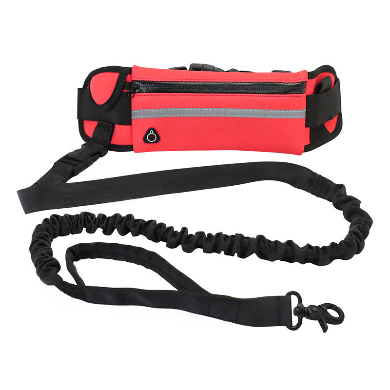 Laisse mains libres pour chien avec ceinture ergonomique réglable, laisse élastique anti-choc, poche smartphone étanche et coutures réfléchissantes. Idéale running.