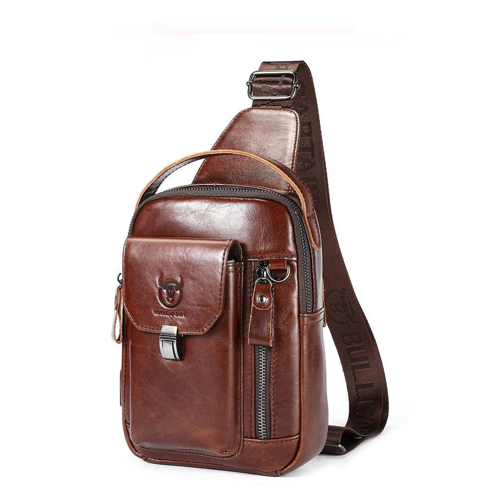 Sac bandoulière homme en véritable cuir de vachette pleine fleur. Design rétro élégant, robuste et pratique. Disponible en Noir, Marron et Café Jaune. Livraison rapide.