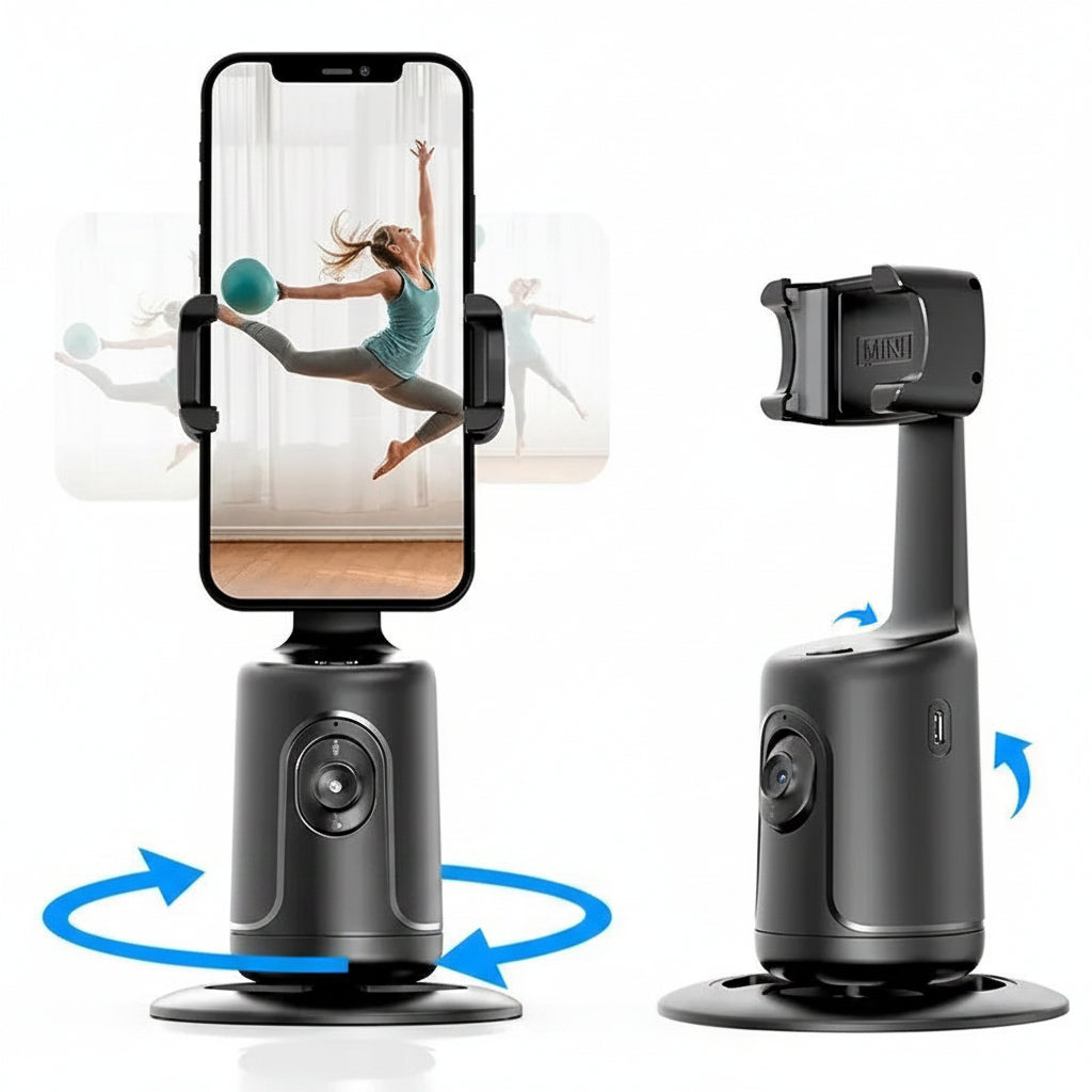 Filmez comme un pro avec ce support smartphone à suivi automatique 360° par IA. Contrôle gestuel, 8h d'autonomie, sans appli. Livraison rapide.