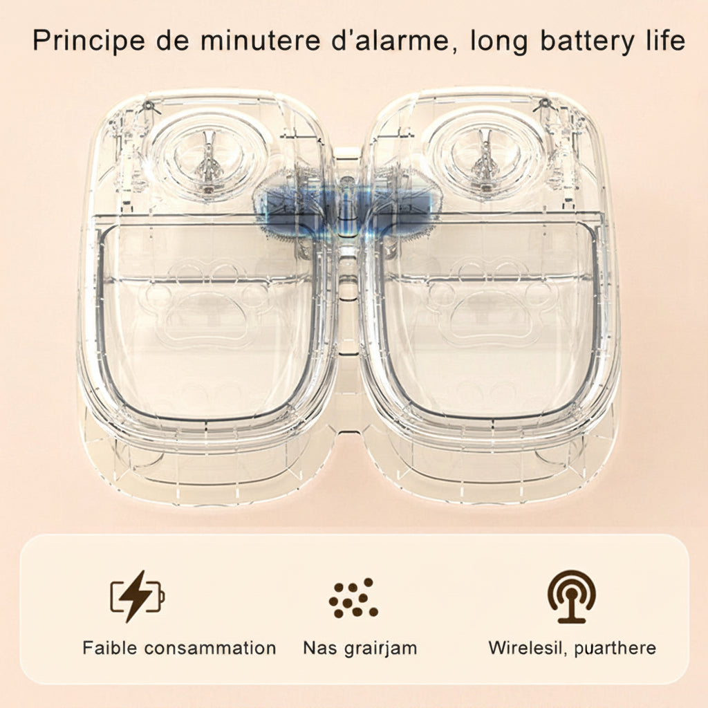 Distributeur automatique 2-en-1 pour chats et chiens. Croquettes et eau disponibles en continu. Sans branchement. Idéal pour les absences. Livraison en France.